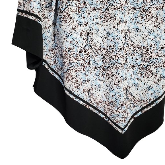 Alfani Sz 2X Blouse Tunic Pullover Silky Point Hem Splatter Pullover Blue Brown - Picture 5 of 7